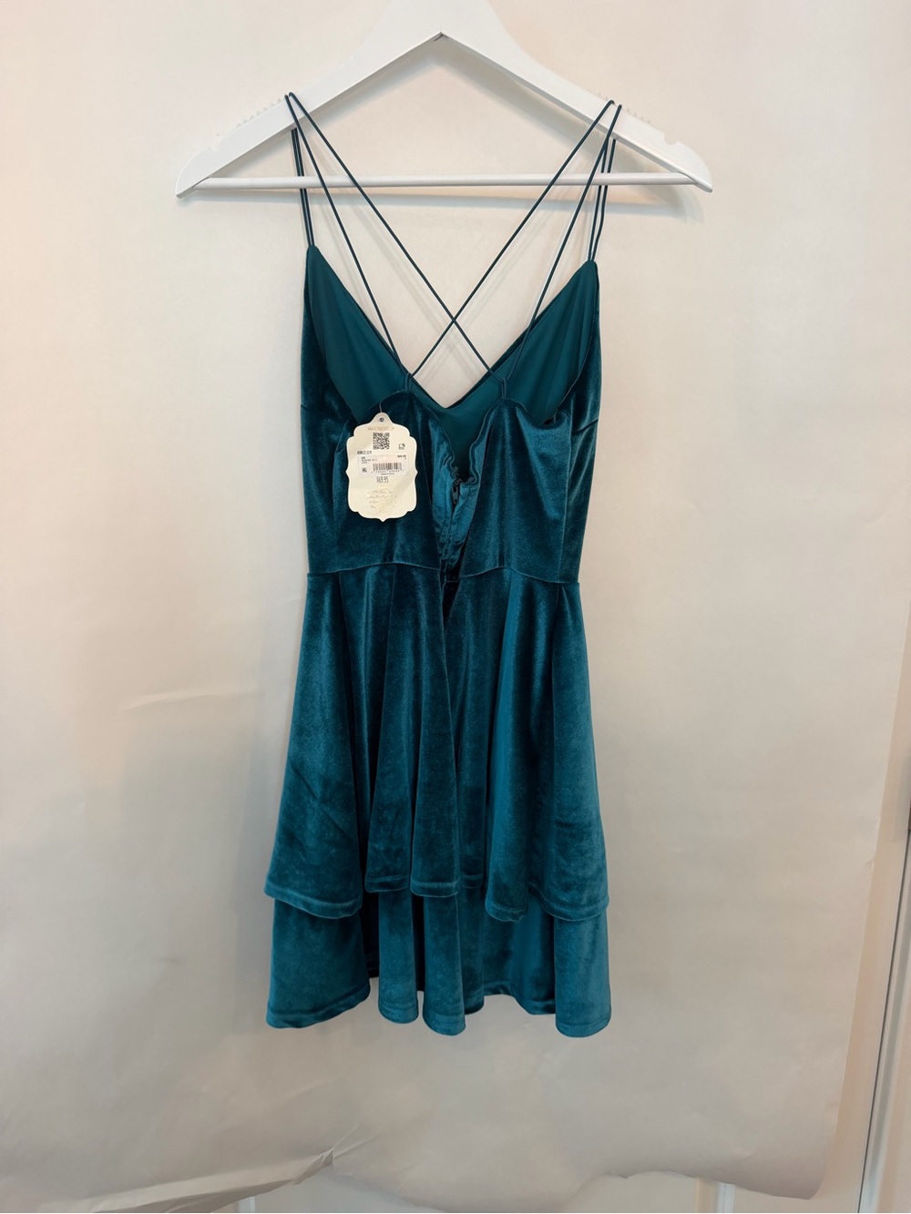 Dance Dress! BNWT Altar’d State Teal Velvet Slip Dress Crisscross Back Straps